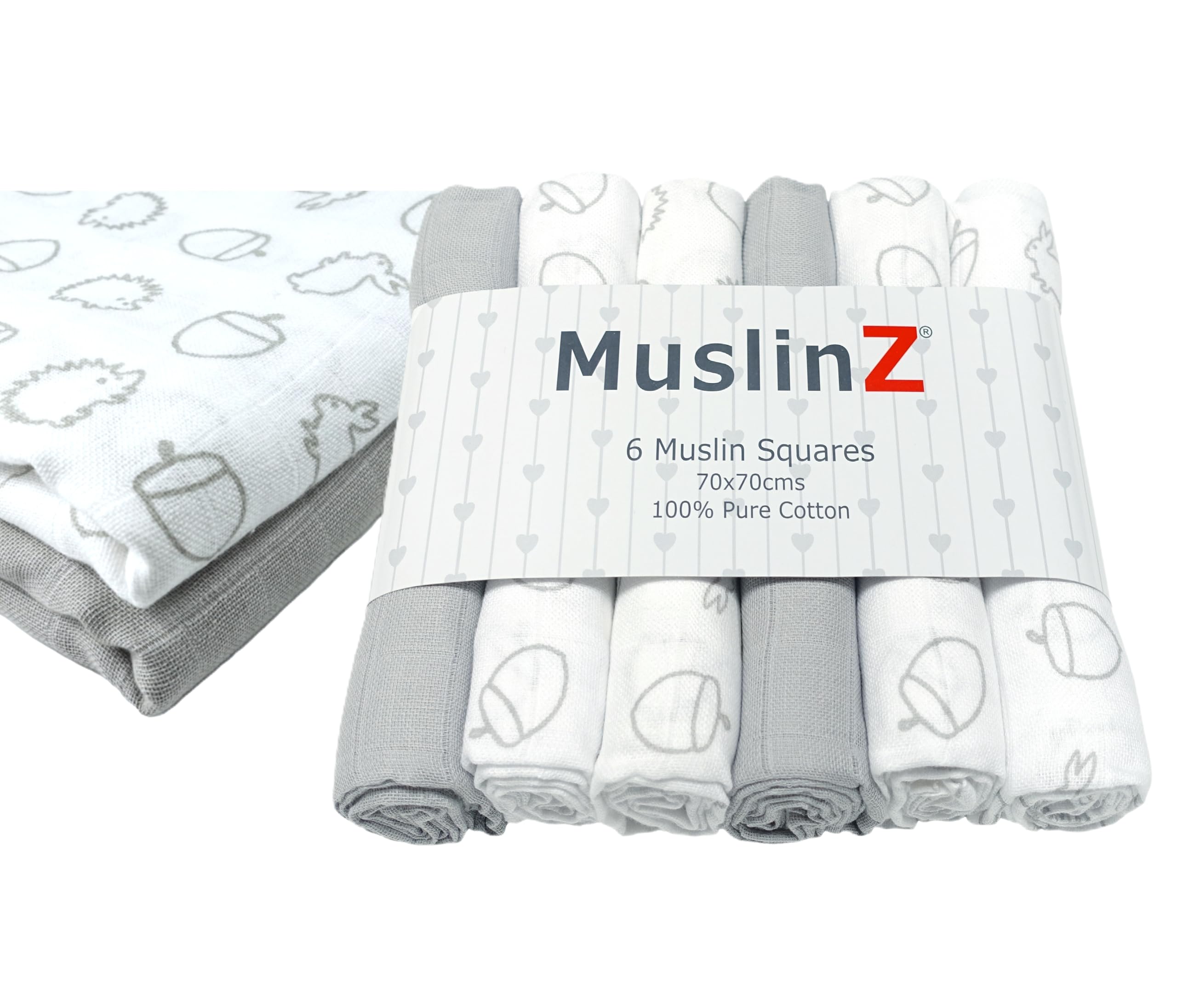 MousselinZ 6pk Baby Muslin Square Burp Tissu 100% Pure Soft Cotton 70x70cm Woodland Print-image-36