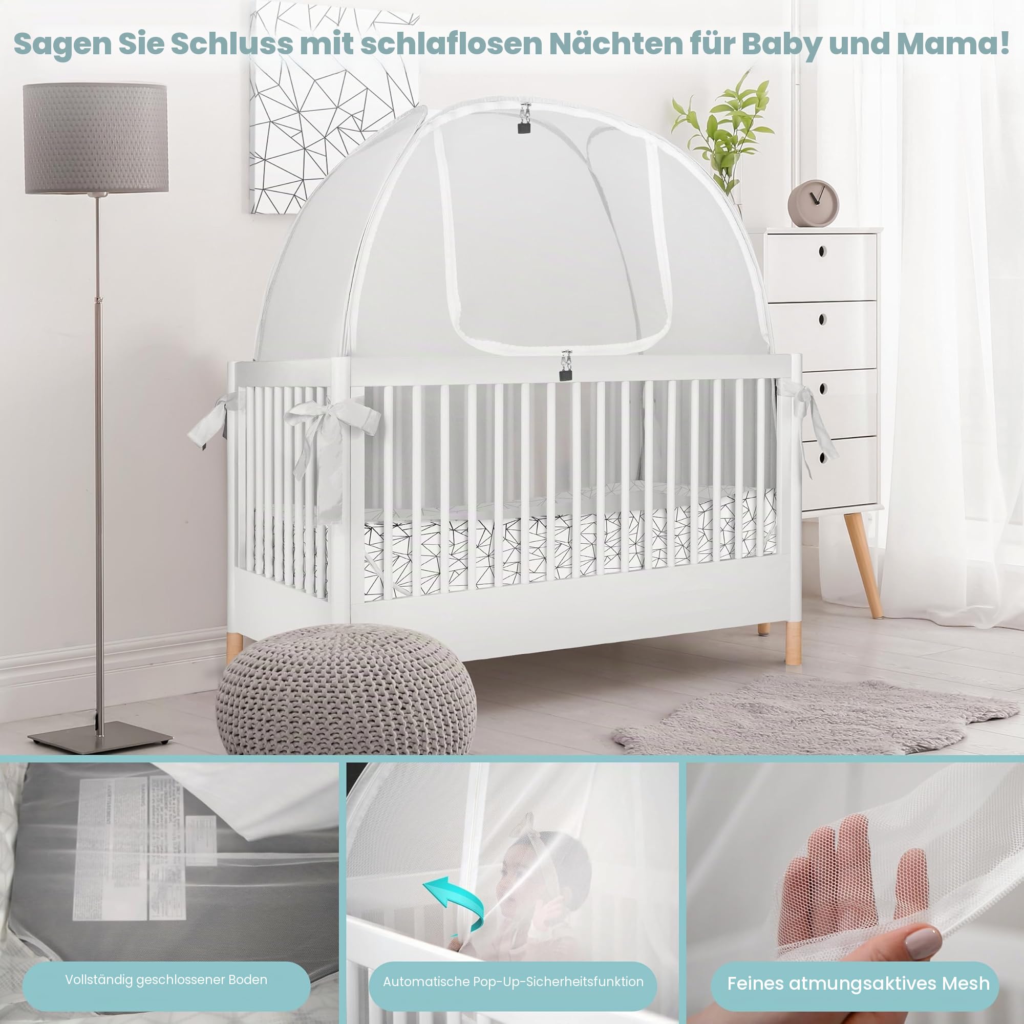 Pro Baby Safety PopUpKinderbettZelt, feines Netzgewebe, um das Baby vor Klettern, Stürzen und Mückenstichen, Sicherheitsnetz, BaldachinNetzabdeckung – stabile und stilvolle Kinderbettauflage