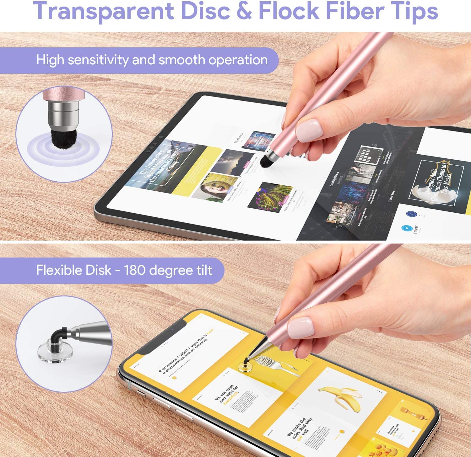 KEMUZ 2 Stylets Tactiles 2 En 1 - Pointe Disque Haute Sensibilité, Compatible Tous Smartphones Et Tablettes