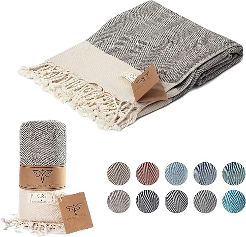 SMYRNA TURKISH COTTON Manta grande de 60 x 80 pulgadas, serie espiga, 100% algodón Oeko-Tex, lavable a máquina, súper suave, para exteriores, sofá,