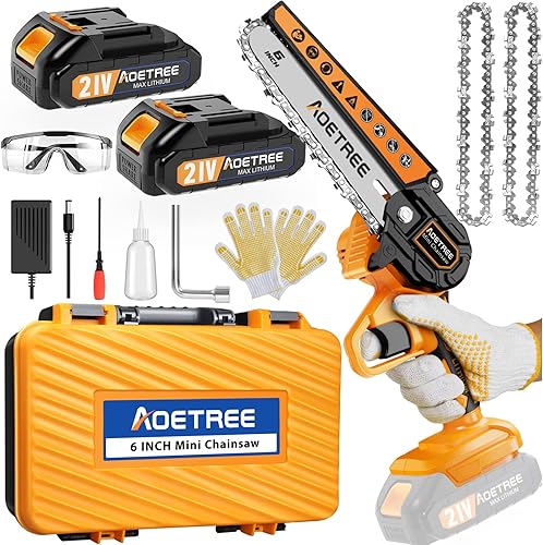 Mini motosierra inalámbrica de 6 pulgadas con 2 baterías, 21 V de mano, pequeñas sierras eléctricas de potencia, funciona con pilas, con 2 cadenas y