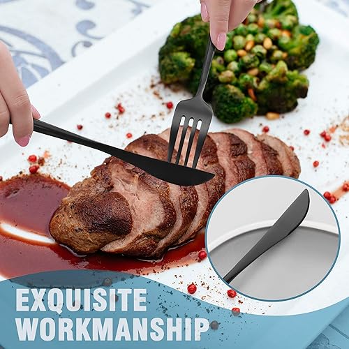 Miniatura 48 de Lemeya Juego de cubiertos para 6 personas, color blanco y negro mate, juego de cubiertos de acero inoxidable cepillado, 30 piezas, cuchillos, Negro