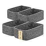 MiniArk Small Storage Baskets for Organizing | Closet Organizer Bins | Shelf Toy Basket | Woven Rope Baskets | Cube Decorative Box | Shallow Basket | 11.5x7.5x4.7 | 4 Packs Dark Gray