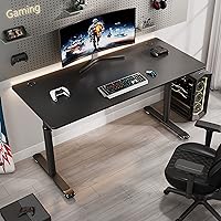 Vista 4 de It's_Organized Gaming Desk 60 Inch Large Manual Height Adjustable Black Gaming Computer Desk, Home Office Standing Table Long Computer Sturdy