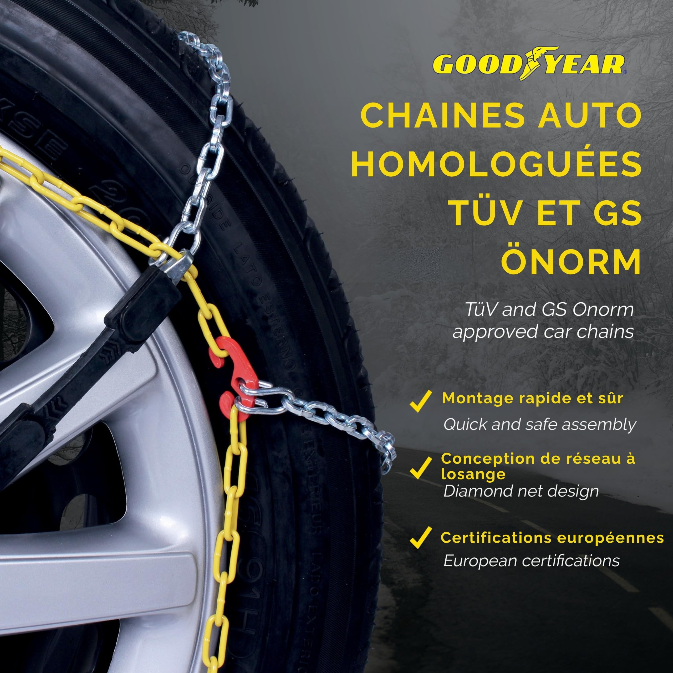 Goodyear 77908 77908: Chaines à Neige 9 mm. Taille 100. Compatibles ABS et ESP, Taille 100