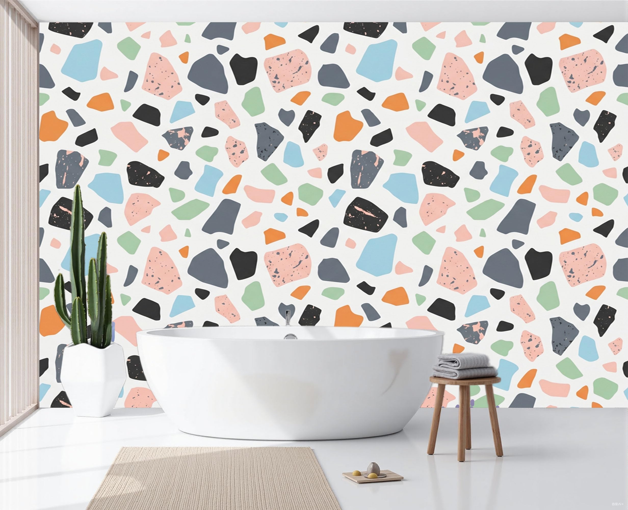 Papier peint panoramique 3D tapisserie murale chambre salon terrazzo crème
