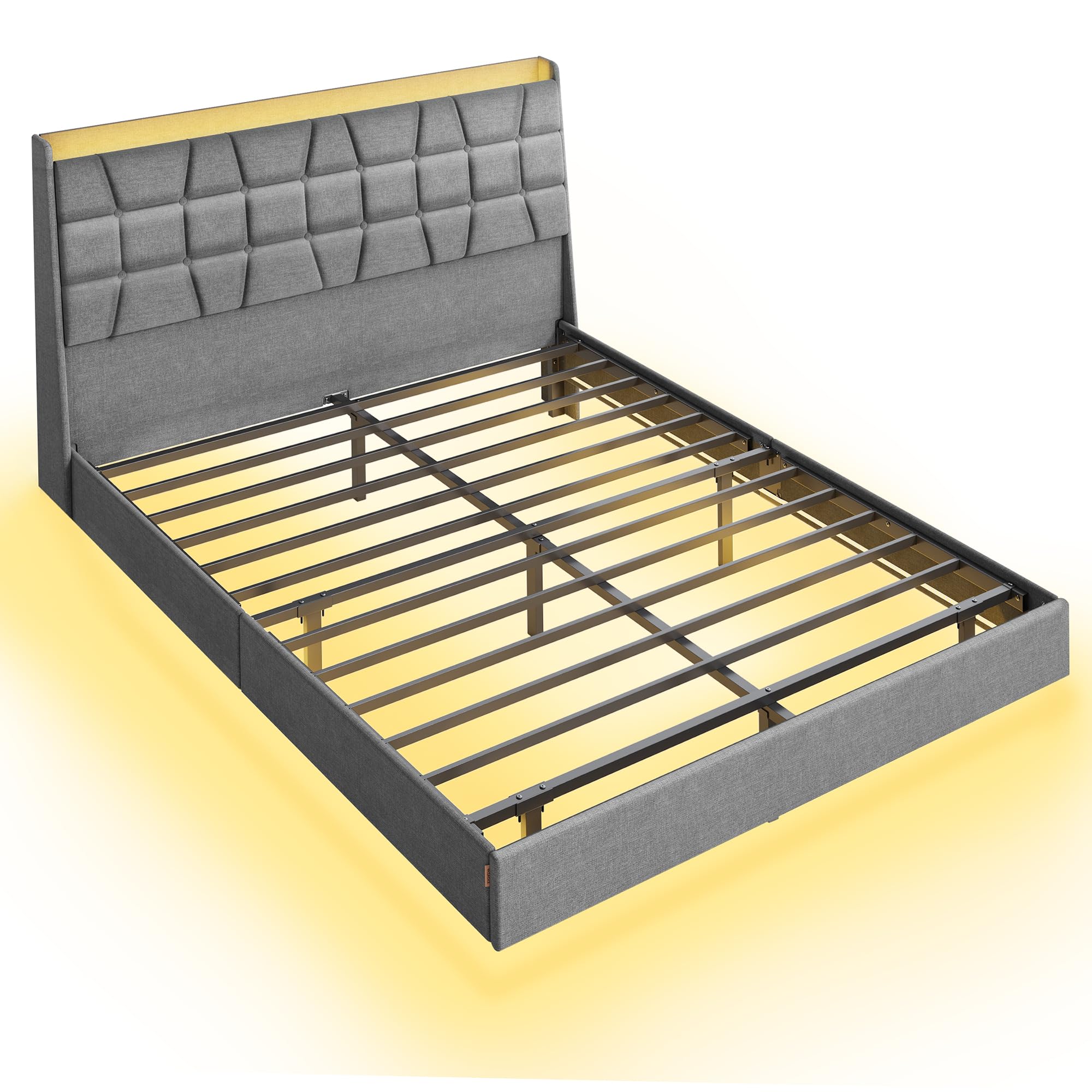 VASAGLE Queen Size Floating Bed Frame, Gray URMB851G01