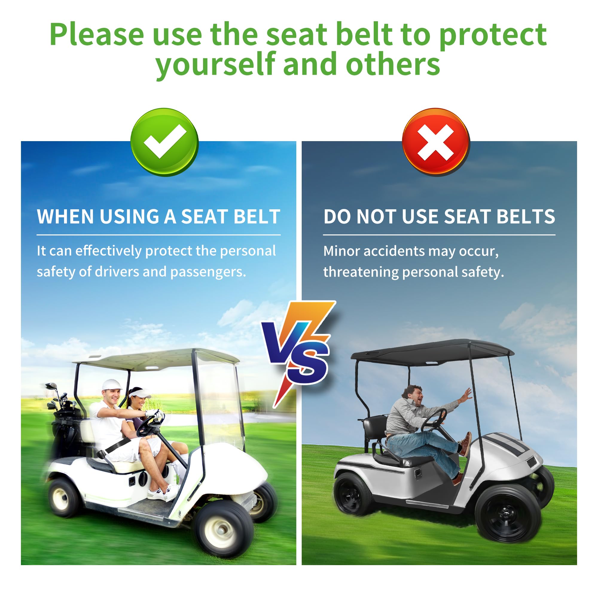 10L0L 4PCS Universal Retractable Golf Cart Seat Belt Kit for Yamaha, EZGO, Club Car, Fits Front Rear Seat (Not Include Bracket)