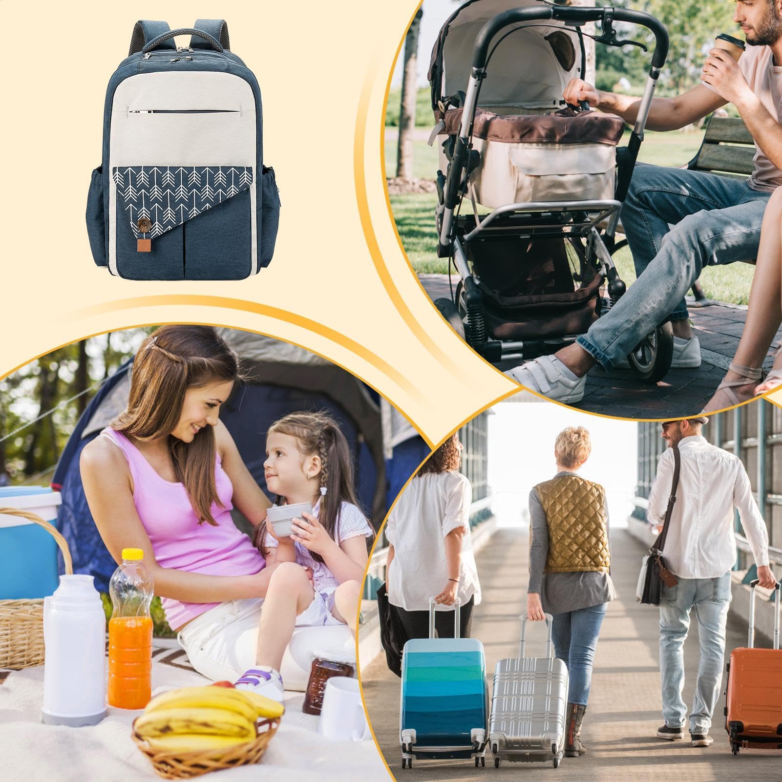 Generico Multi-purpose Diaper Bag, Diaper Backpack for Moms, Charging Port Diaper Bag, Double Layer Diaper Backpack, Waterproof Backpack for Baby, Diaper Bag for Travel, Stylish Diaper Backpack