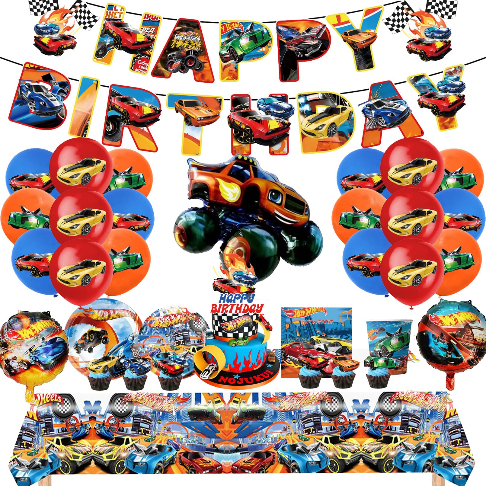 Stoviglie Festa di Compleanno Hot W-hel,Decorazioni Hot W-hel Compleanno,Set Stoviglie Car,Palloncini Forniture