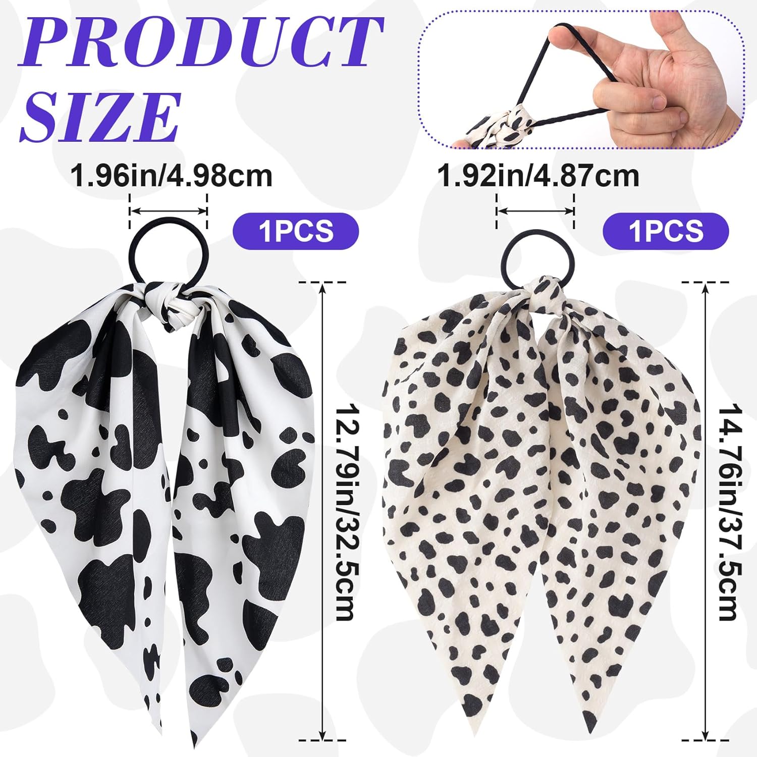 2pcs Cow Print Hair Band for Women, Non-Slip Spotted Rabbit Bunny Ear Bow Hair Tie Ropes, Bowknot Elastic Ponytail Holder Hair Scrunchies Accessories for Curly Straight Thin Thick Fine Hair - Image 2