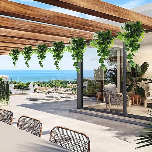 Miniatura 7 de Houssity Plantas colgantes artificiales de hiedra falsas, hojas de vid para pared, puerta, habitación, cocina, patio, decoración interior al aire