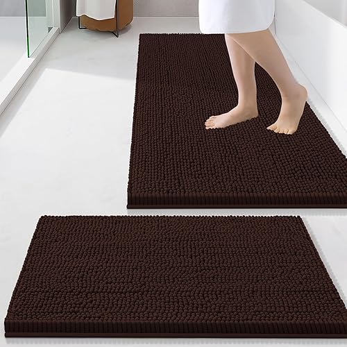 Miniatura 102 de Smiry - Juego de alfombras de baño de 2 piezas, suaves, absorbentes, de felpilla, lavables a máquina, antideslizantes, para bañera, ducha y piso Gris