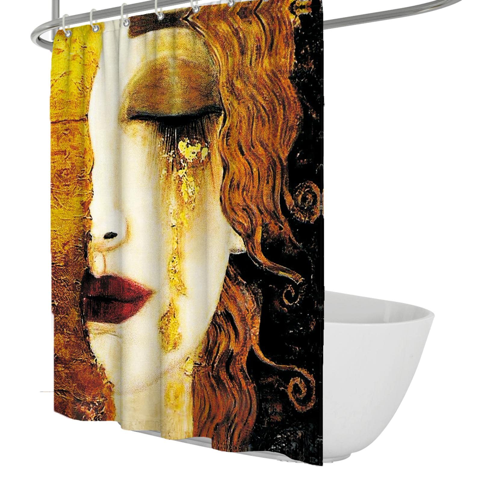 Rideau de douche pour salle de bain moderne motif artistique or 180x200