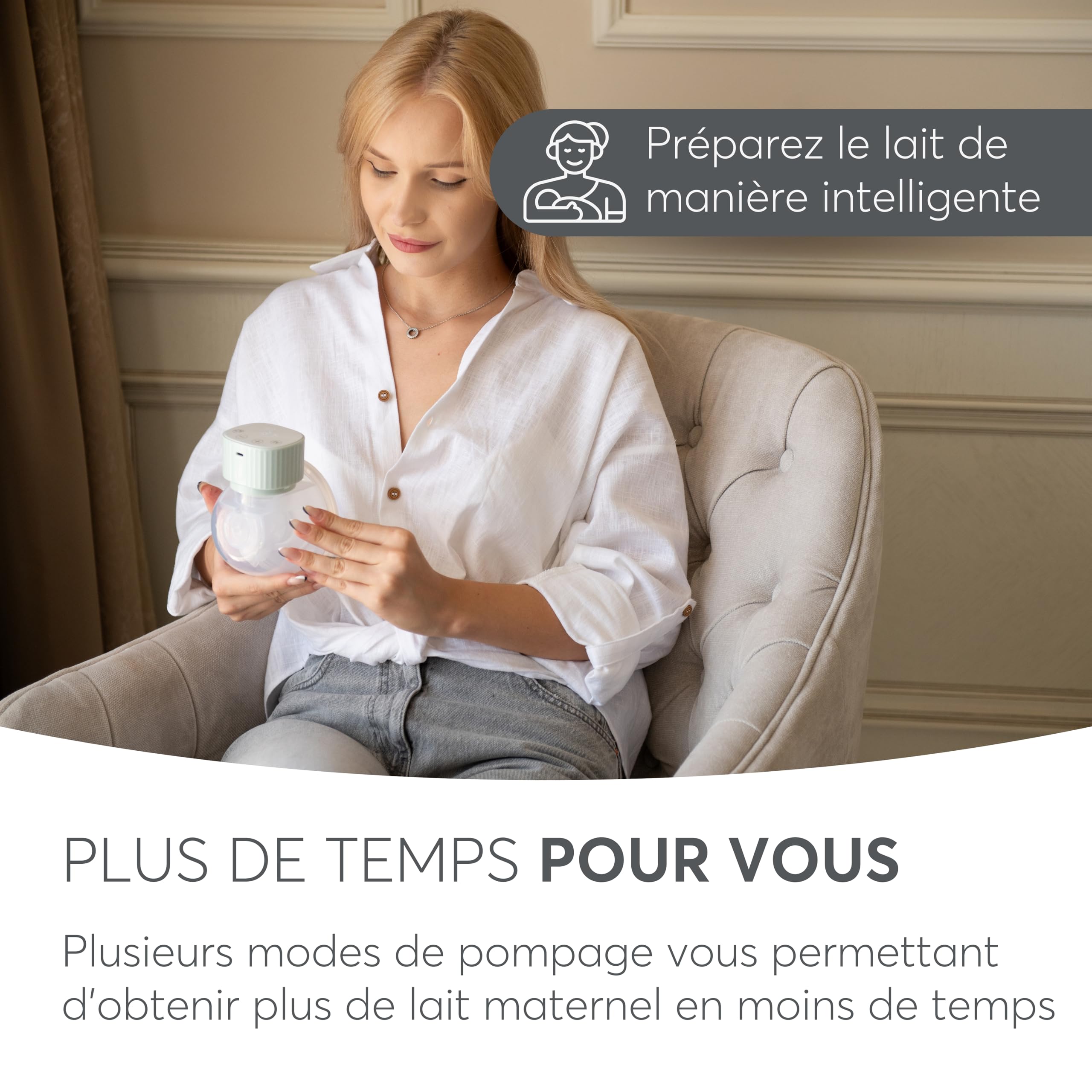 KikkaBoo Tire Lait Électrique Main Libre NOA, Tire Lait Portable Avec 3 Modes Et 9 Niveaux, Affichage LED, Fonction Mémoire, Sans BPA, Facile À Nettoyer, Menthe