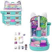 Polly Pocket – La Casa delle Bambole di Gabby, cofanetto con mini Gabby e 9 accessori, include gli amici gattini Pandy Panda, Dolcetto e Siregatta, giocattolo per bambini, 4+ anni, JFV02