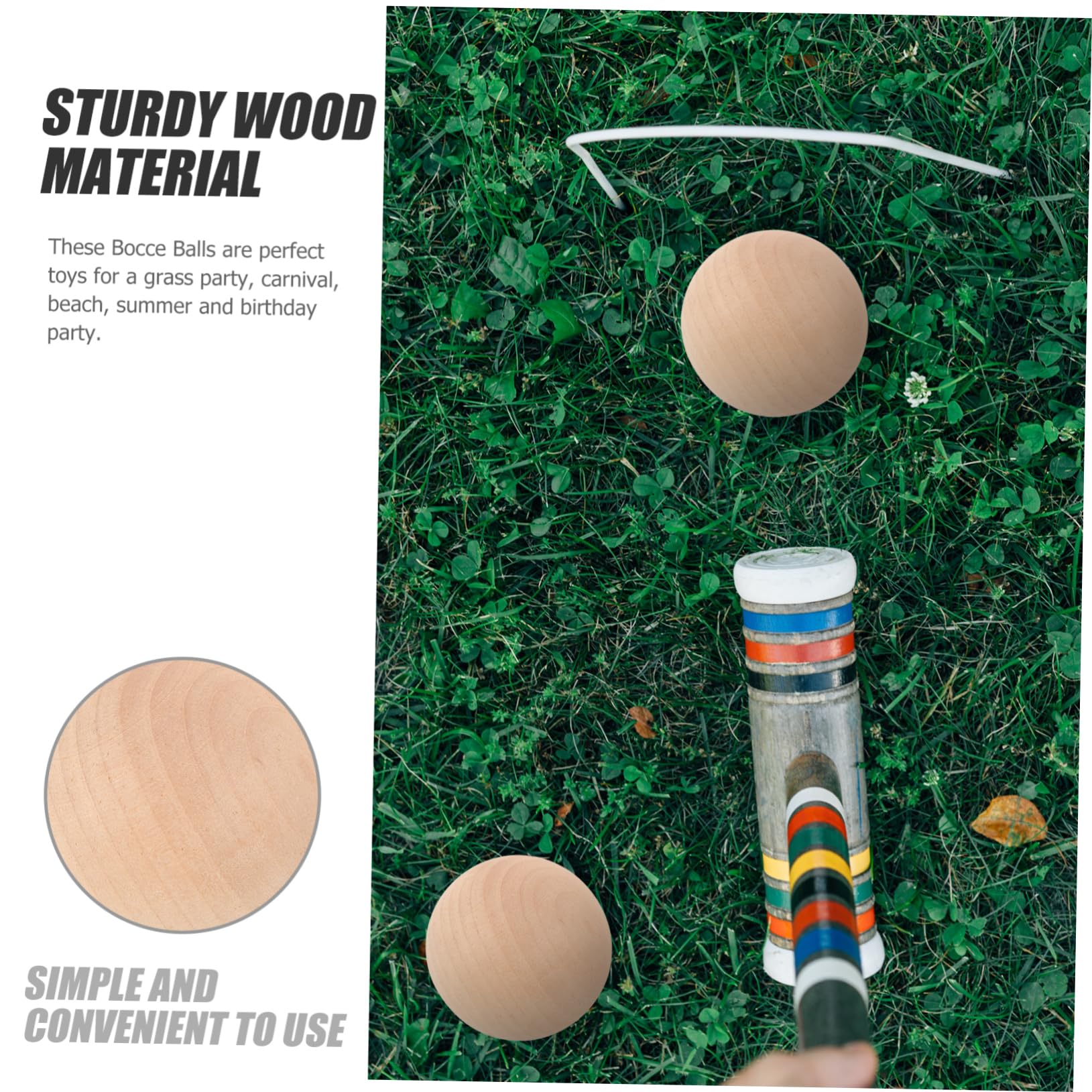 BIUDECO Rolling Bocce Balls for Boys and Girls 4pcs Outdoor Wood Bocce Set Boys and Girls Balls Game