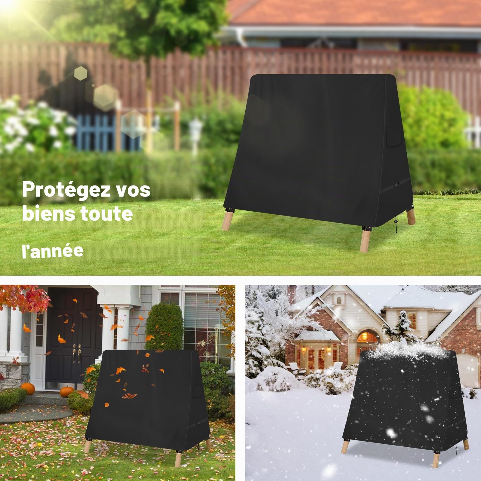 Housse de BalançOire D'ExtéRieur en Forme de A Tissu Oxford 600D Robuste avec Boucles,ImperméAble,Résistant Aux UV Housse de Protection pour Balancelle Hollywoodienne (200 * 140cm,Schwarz)