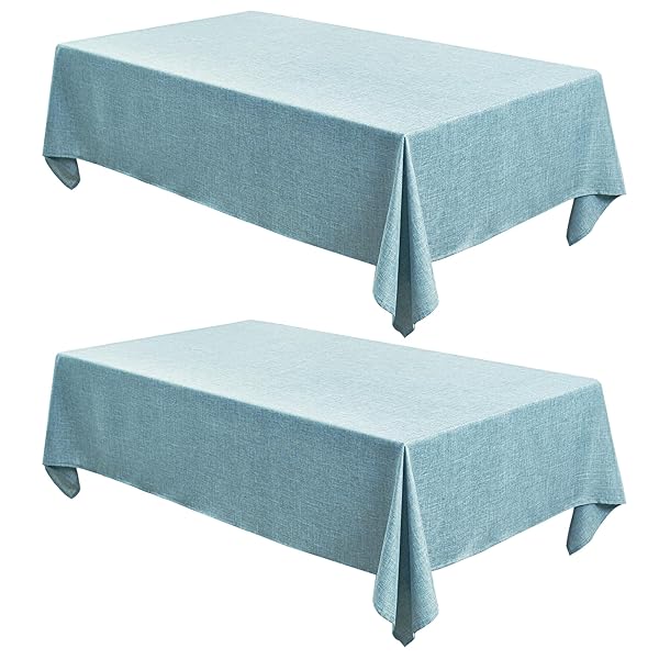 Fitable Faux Linen Tablecloths 60 x 84 Inch - 2 Pack Waterproof Table Clothes for Rectangle Foot Tables, Turquoise Flax Look Kitchen Table Covers for Farmhouse, Dining, Party, Outdoor Picnic