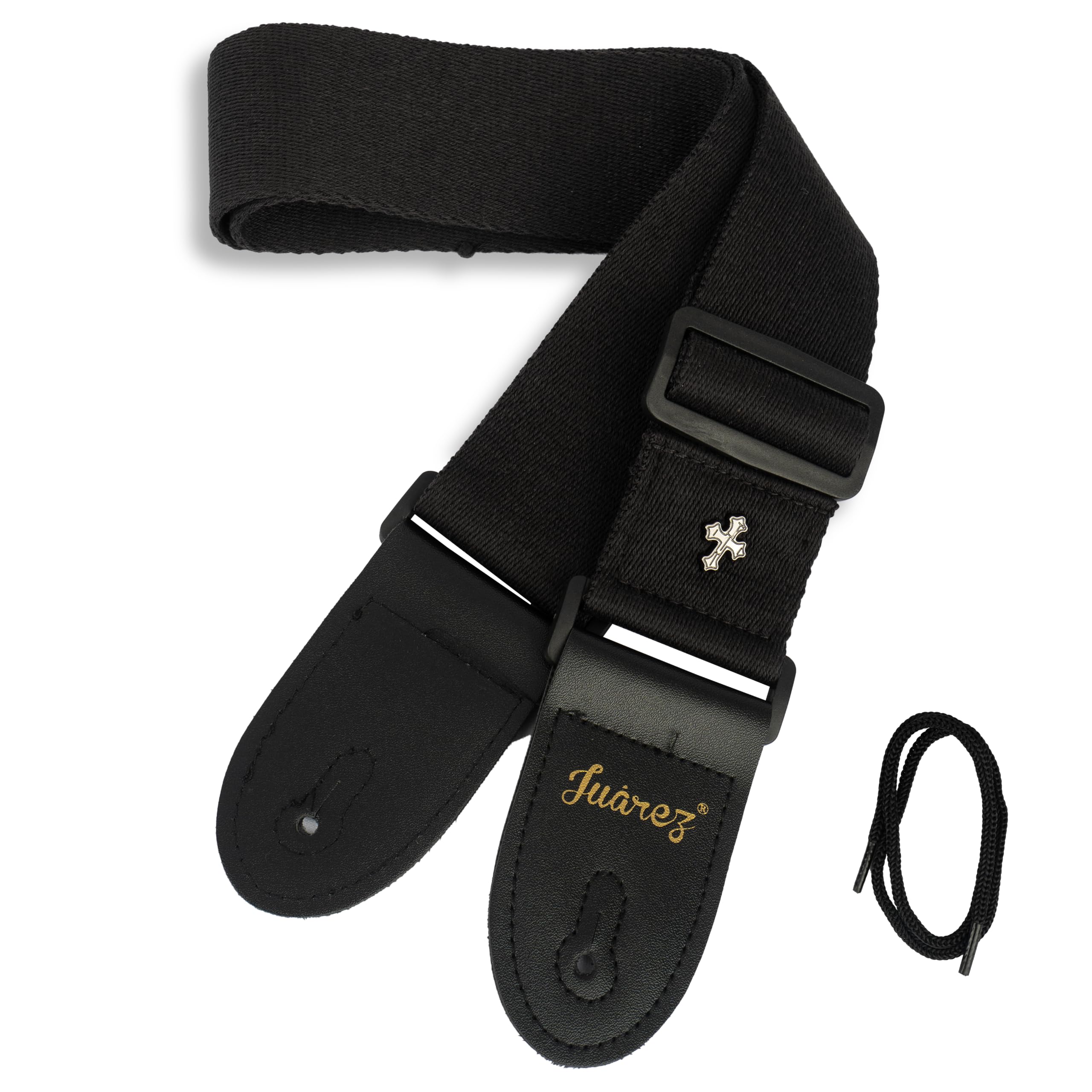 JUAREZ JRZ-STRAP-BLK Retro Cross Guitar Strap for Acoustic, Electric & Bass Guitars, Adjustable Jacquard Woven Strap with Genuine Leather Ends, Durable Nylon Backing, Black-image-29
