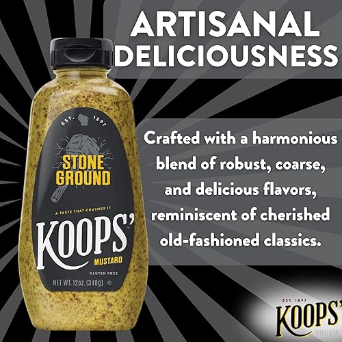 Miniatura 4 de Koops' Mostaza Stone Ground  Mostaza antigua, sin gluten, kosher, sin OMG, fabricada en los Estados Unidos, a partir de semillas de mostaza de