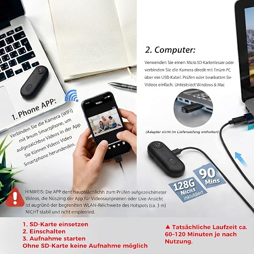 4K Mini Action Camera, Thumb-Sized Wearable POV Camera, Hands-Free Camera with 360° Rotating Clip, Magnetic Mount for Cycling, Motorcycle, Pets & Vlogging - 4