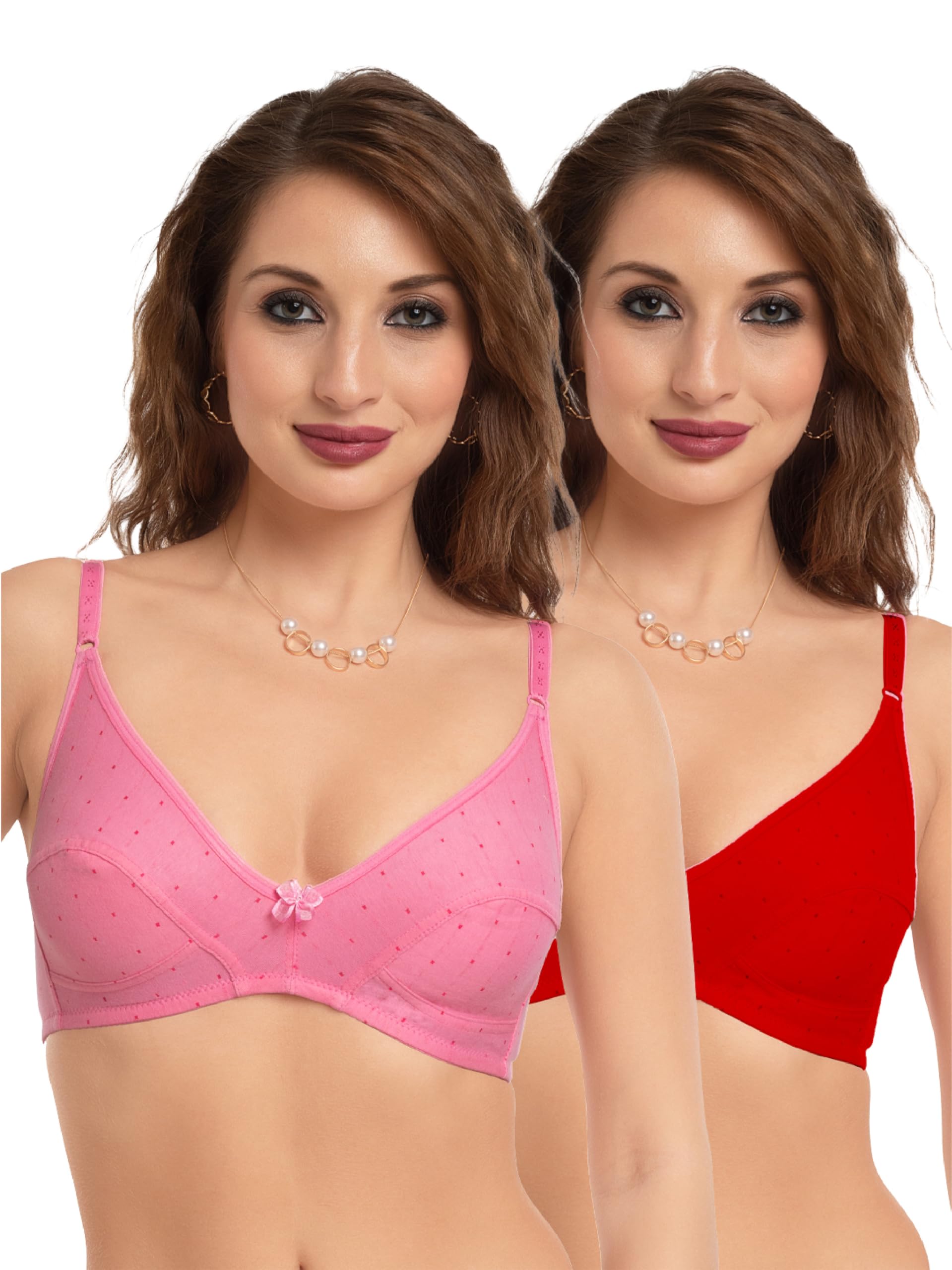 DAISY DEEWomen's Girls Cotton Dotted Print Non-Padded Seamed Wire-Free Full Coverage Adjustable Strap Polka Dot Bra - NLU