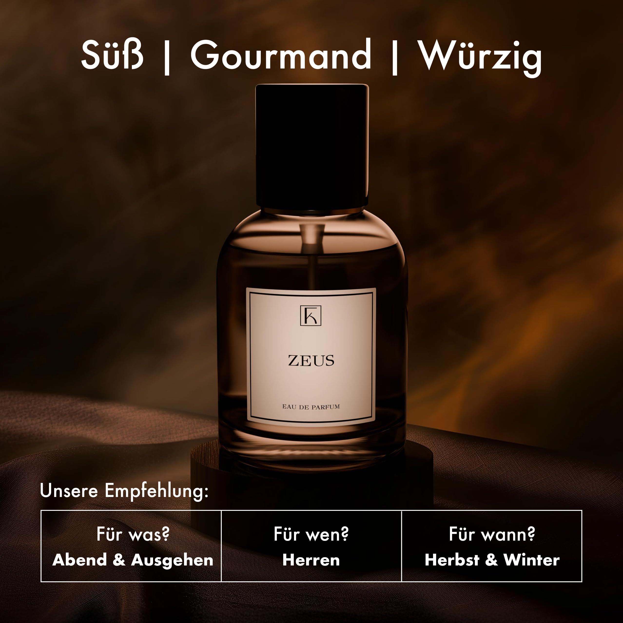 KAZAAR - ZEUS - 50ml - Eau de Parfum für Herren – Würzig-süß mit Tabak, Tonkabohne & Vanille – ideal für Abende im Herbst & Winter – 20 % Duftöl für lange Haltbarkeit – Swiss Made