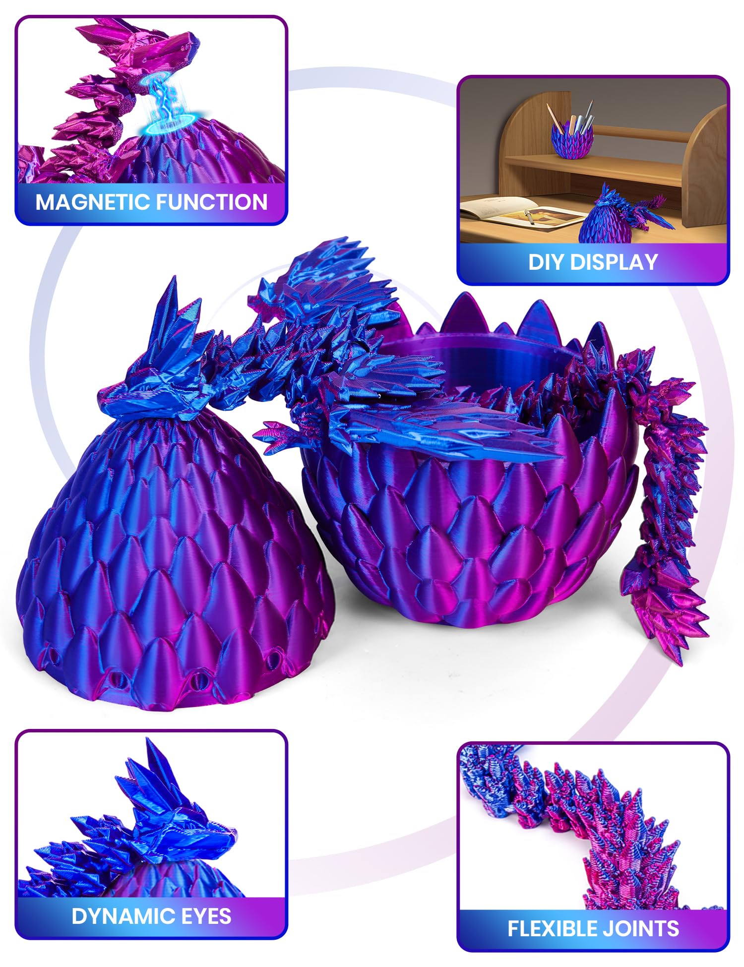 Magnetic Dragon Egg, 3D Printed Dragons for Home Decor Fridge Magnets (Flying Dragon J), 7 cm x 7 cm x 10 cm - Image 3