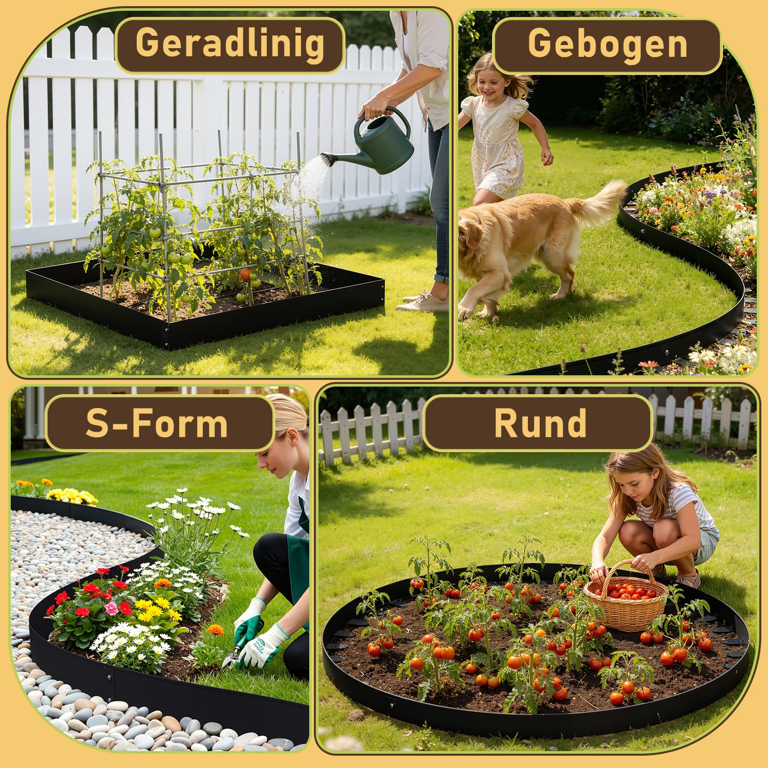 Flexible Rasenkante Metall Schwarz 100cm x 10 cm 20 Stück,Wetterfeste Beetumrandung Einfache Installation mit Erdanker,Mähkante für Blumenbeete,Hofwege,Garten