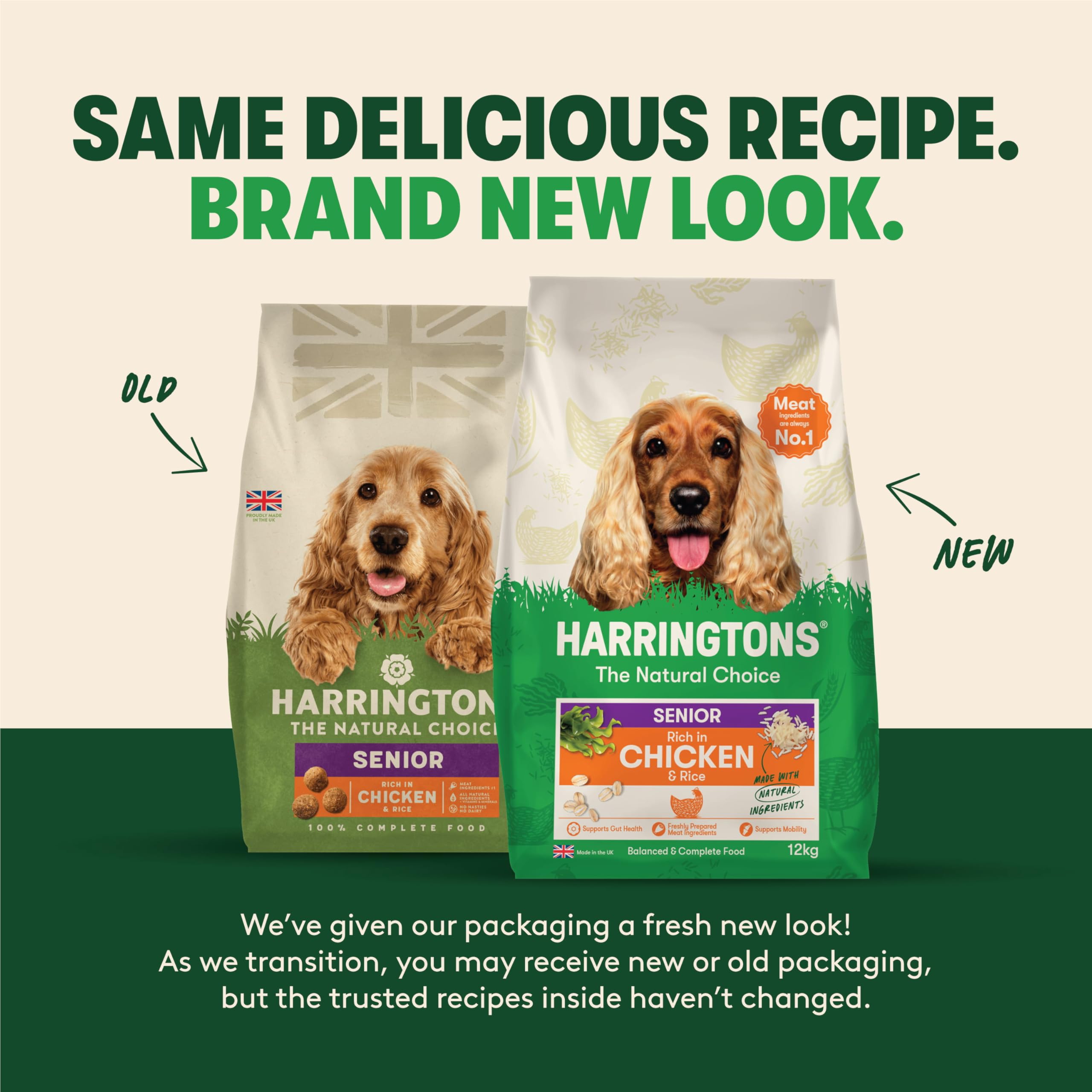 Alimento seco para Perros Harrington's Senior Complete con Pollo y arroz, 12 kg, elaborado con Ingredientes Totalmente Naturales