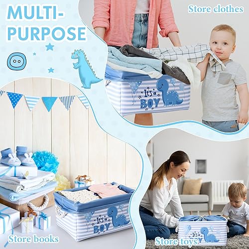 Miniatura 6 de Cesta de almacenamiento de dinosaurio para bebé, canasta de dinosaurio con cierre de cordón, 15.75 x 11.81 x 8.27 pulgadas, contenedor de regalo