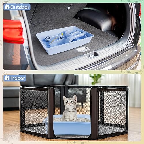 Miniatura 6 de PAWISE Juego de caja de arena para gatitos de 5 piezas, bandeja de arena para gatos poco profunda, cuchara de arena para gatos, cuencos de Azul