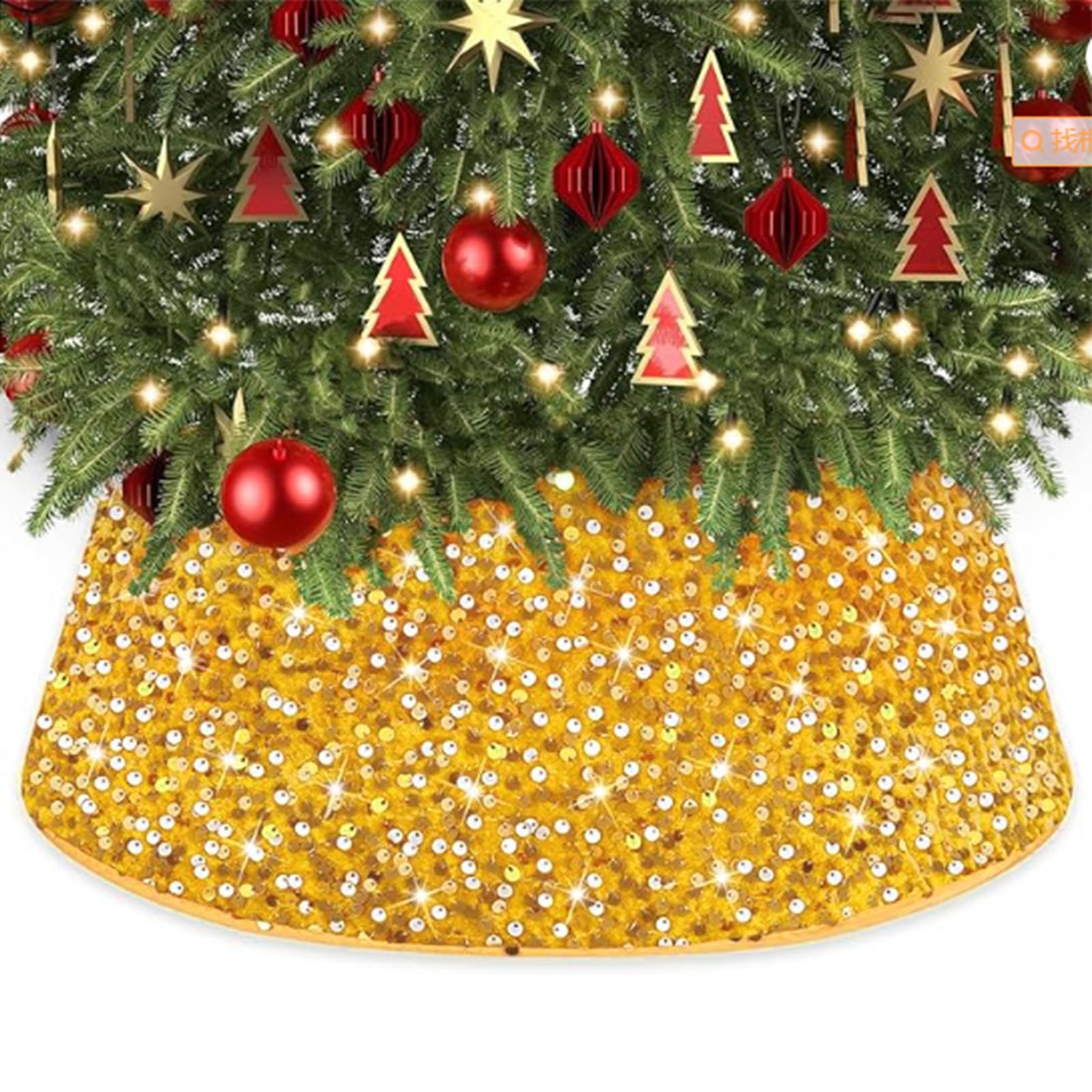Collare per Albero di Natale 60cm, Oro Glitterato Copertura per Base dell'albero di Natale, Rotondo Gonna per Albero di Natales Pieghevole per la Decorazione Natalizia