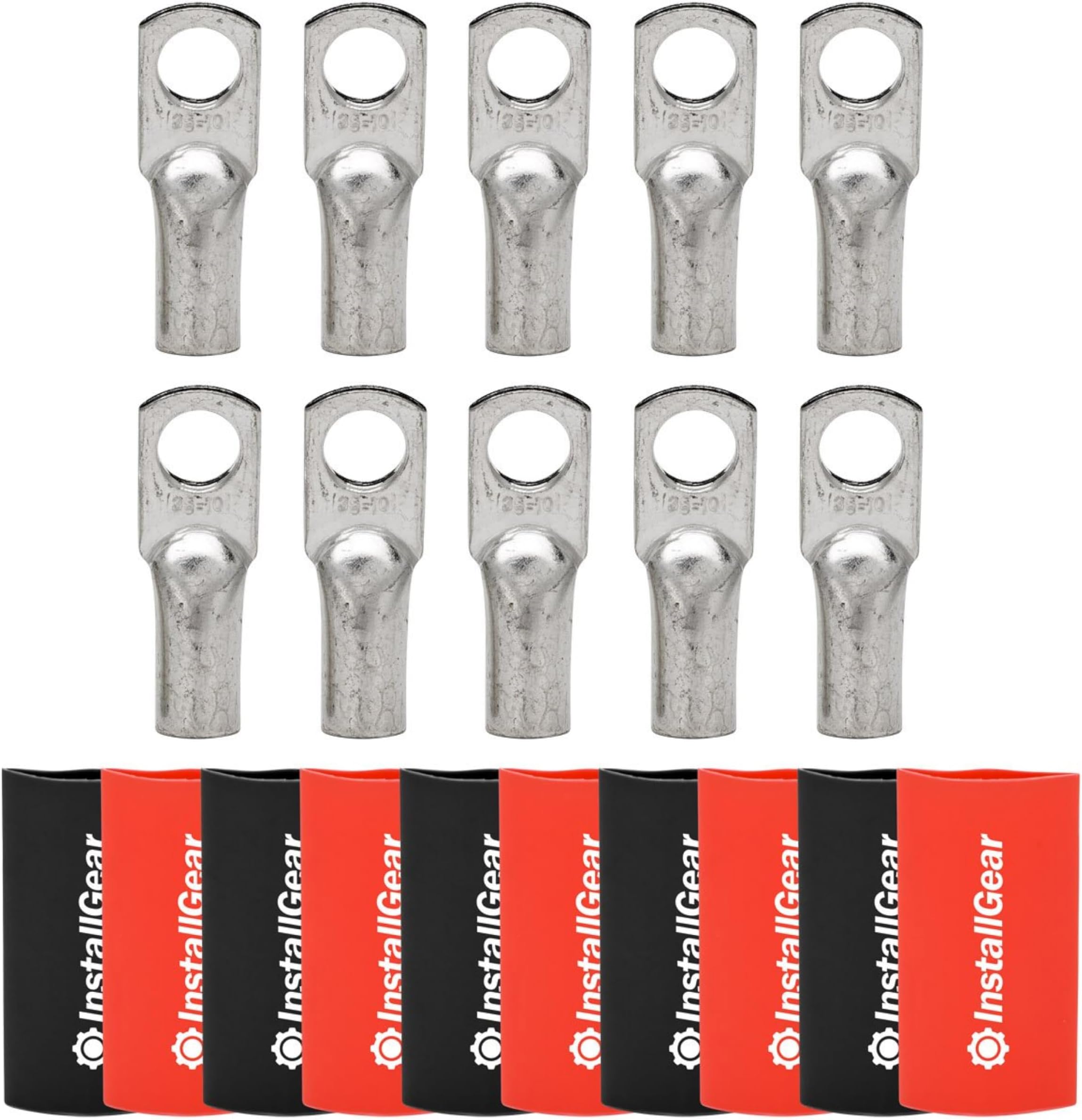 4 Gauge AWG Tinned Pure Copper Lugs Ring Terminals Connectors with Heat Shrink - 10-Pack | Electrical Connectors, Heat Shrink Wire Connectors for 4 Gauge Wire Terminals