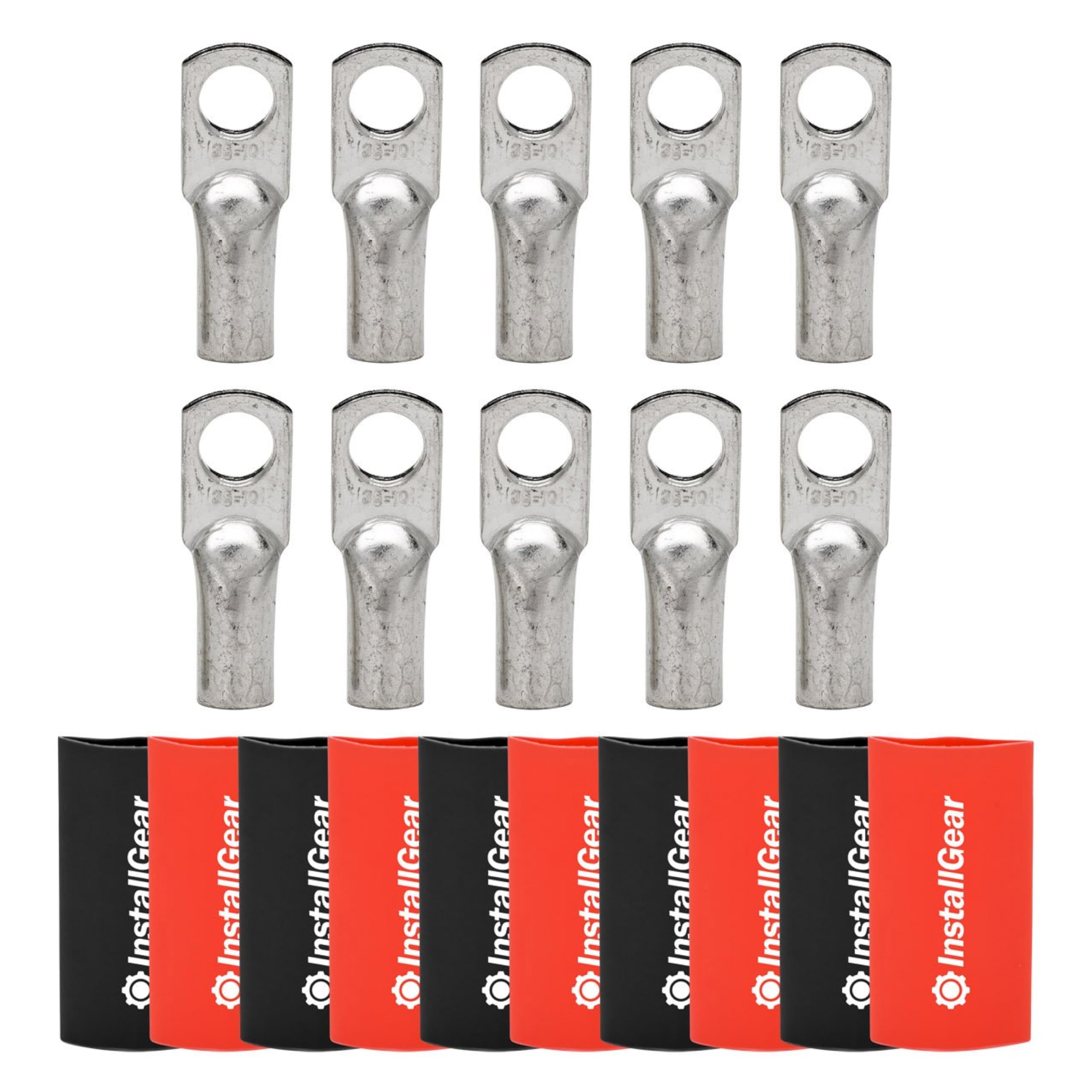 InstallGear 4 Gauge AWG Tinned Pure Copper Lugs Ring Terminals Connectors with Heat Shrink - 10-Pack