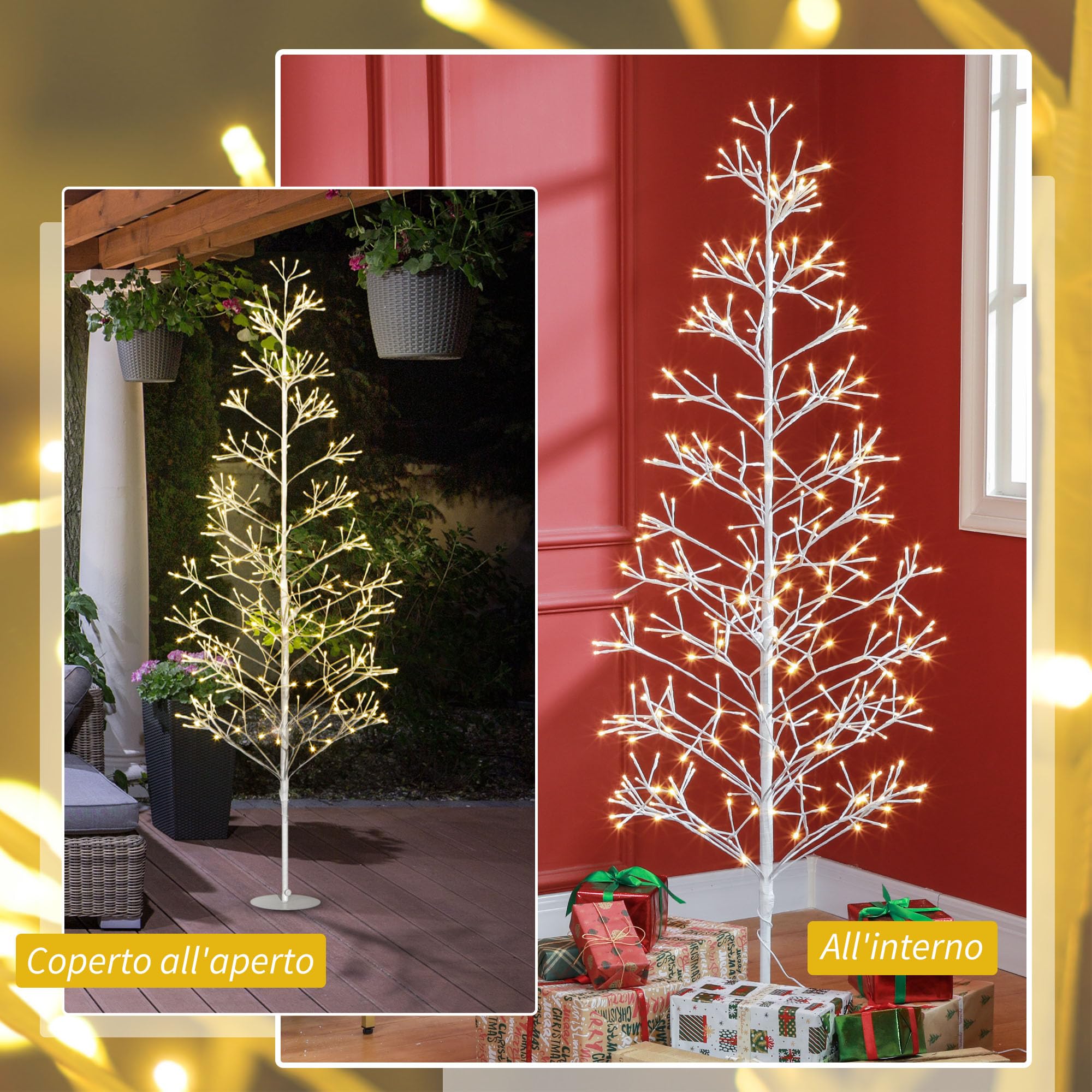 HOMCOM Albero di Natale Artificiale 384 Luci LED Bianche Ø20x180 cm Bianco