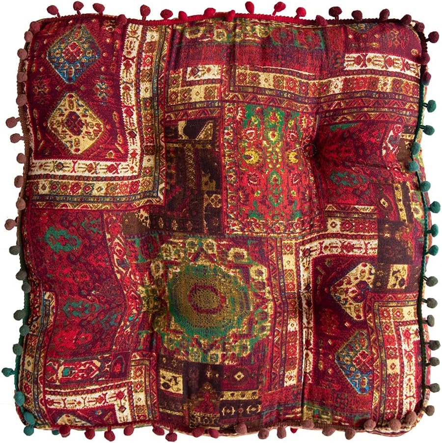 vctops Christmas Red Bohemian Patchwork Square Chair Seat Cushions for Dining Kitchen Office Chairs Patio Soft Cotton Linen Chair Pads (Red,16"x16")