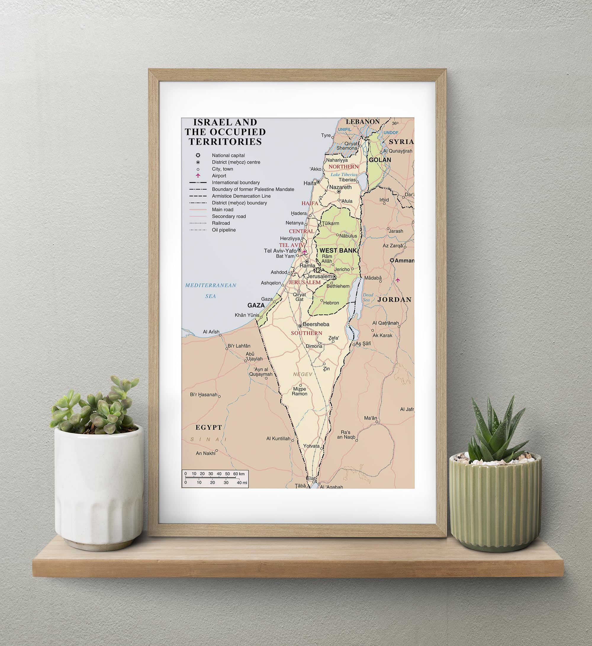 United Nations Map of Israel and Israeli Occupied Disputed Territories 2018 - Middle East Map (10x16 inches) Political & Administrative - Roads, Cities - Palestine, War in Israel and Gaza Strip, West