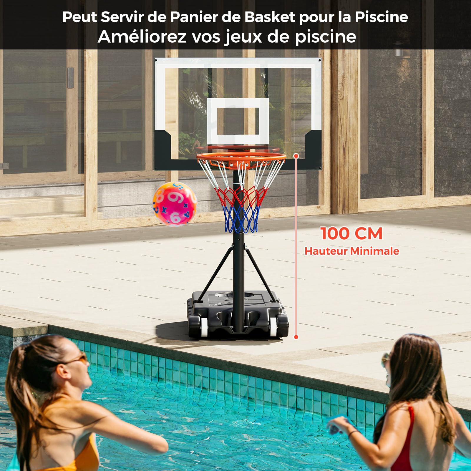 COSTWAY Panier de Basket-Ball Hauteur Réglable, Support de Basketball Mobile Extérieur avec Panneau Arrière Incassable Base Remplissable et Roues, pour Enfants