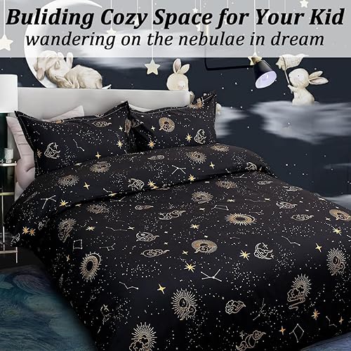 Vista 37 de ZHH E-COMMERCE Juego de funda de edredón individual para niños, funda de edredón de constelación de 3 piezas (1 funda + 2 fundas de almohada), Blue