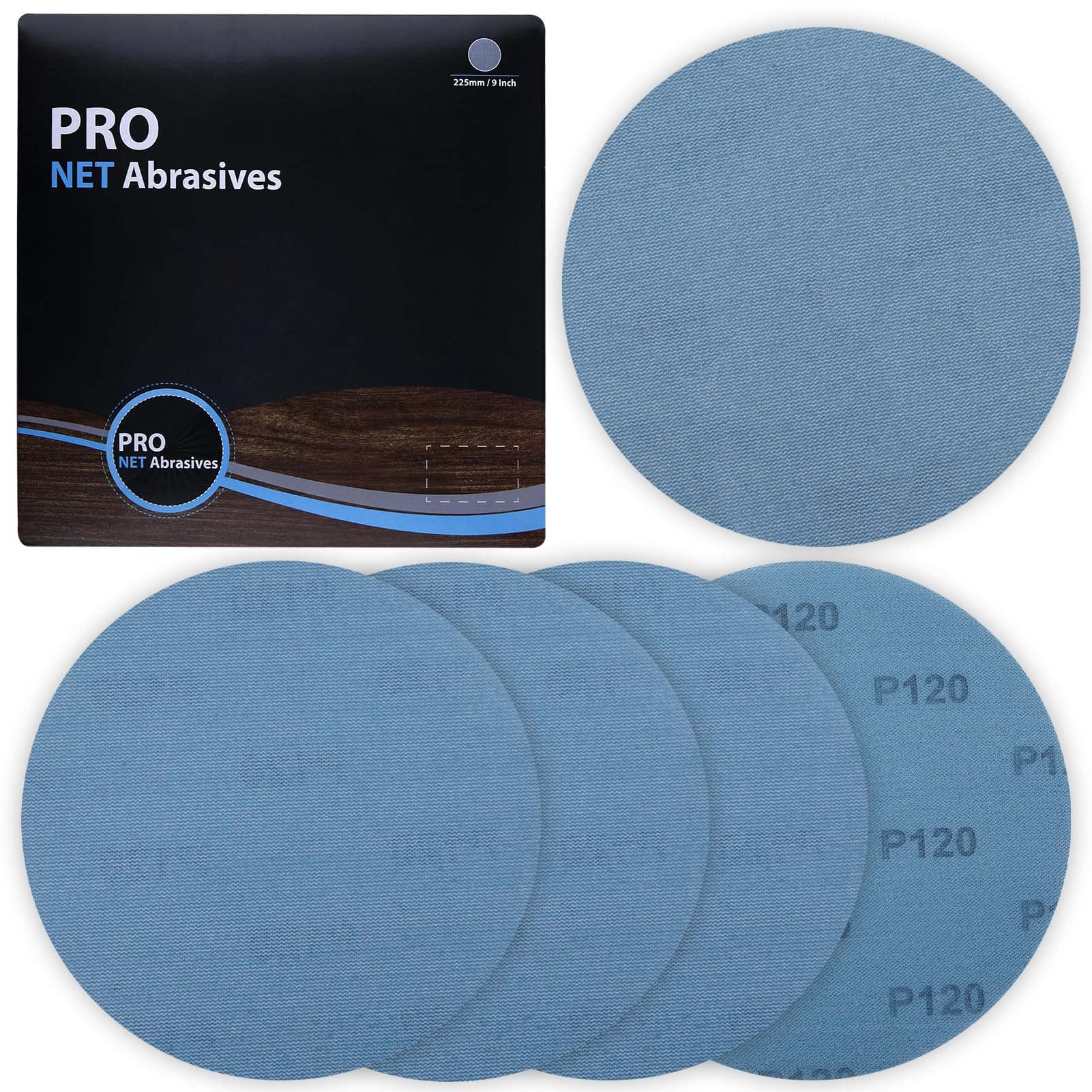 LEONTOOL 9 Inch Mesh Abrasive 120 Grit 5 Pack Hook & Loop Drywall Sanding Discs, Aluminium Oxide Nylon