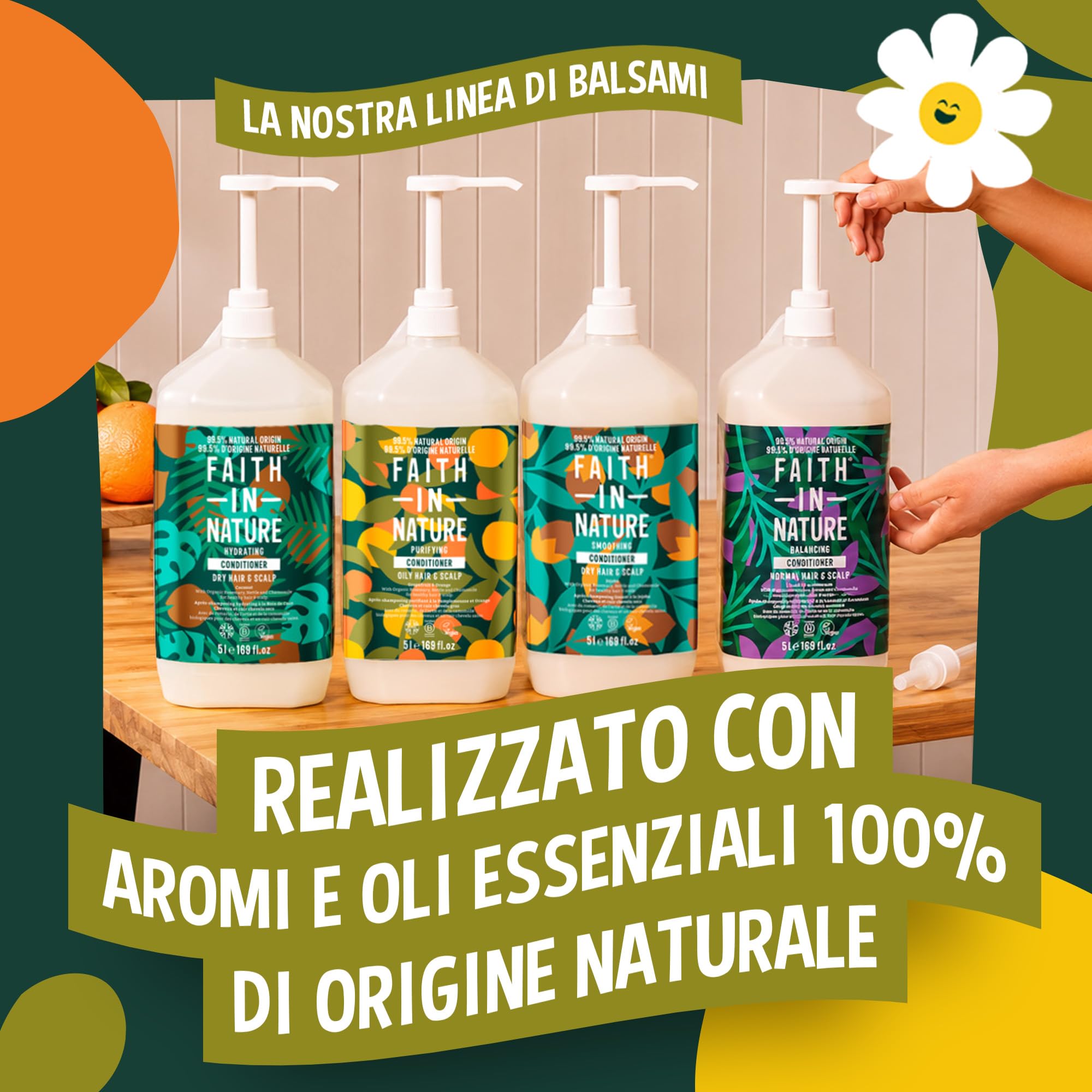 Faith In Nature Balsamo Naturale Pompelmo e Arancia, Purificante per Capelli e Cuoio Capelluto Grassi, Vegano e Cruelty Free, Senza SLS, Siliconi o Parabeni, Confezione Ricarica 5L
