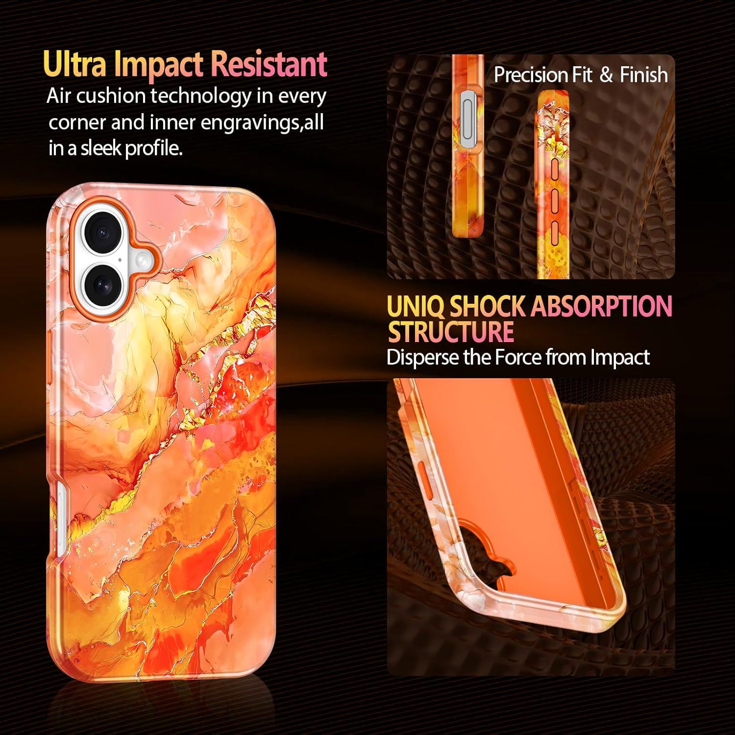 Casetego for iPhone 17 Case,Compatible with MagSafe,[Military Grade Drop Test] Full Body Protection Slim Shockproof Rugged Marble Women Girls Case for iPhone 17 6.3 inch,All Orange