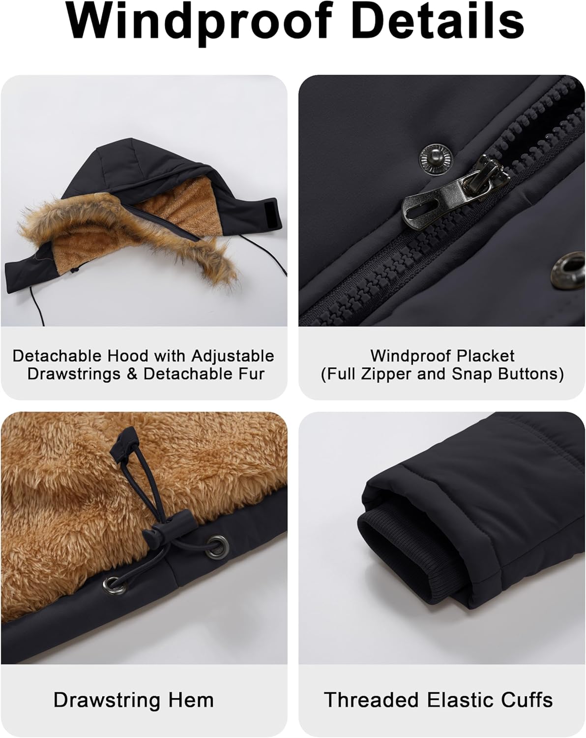 Cotrasen Men’s Winter Jacket Hoodie Thicken Warm Fleece Lined Water Repellent Windproof Parka Winter Coat - Image 7