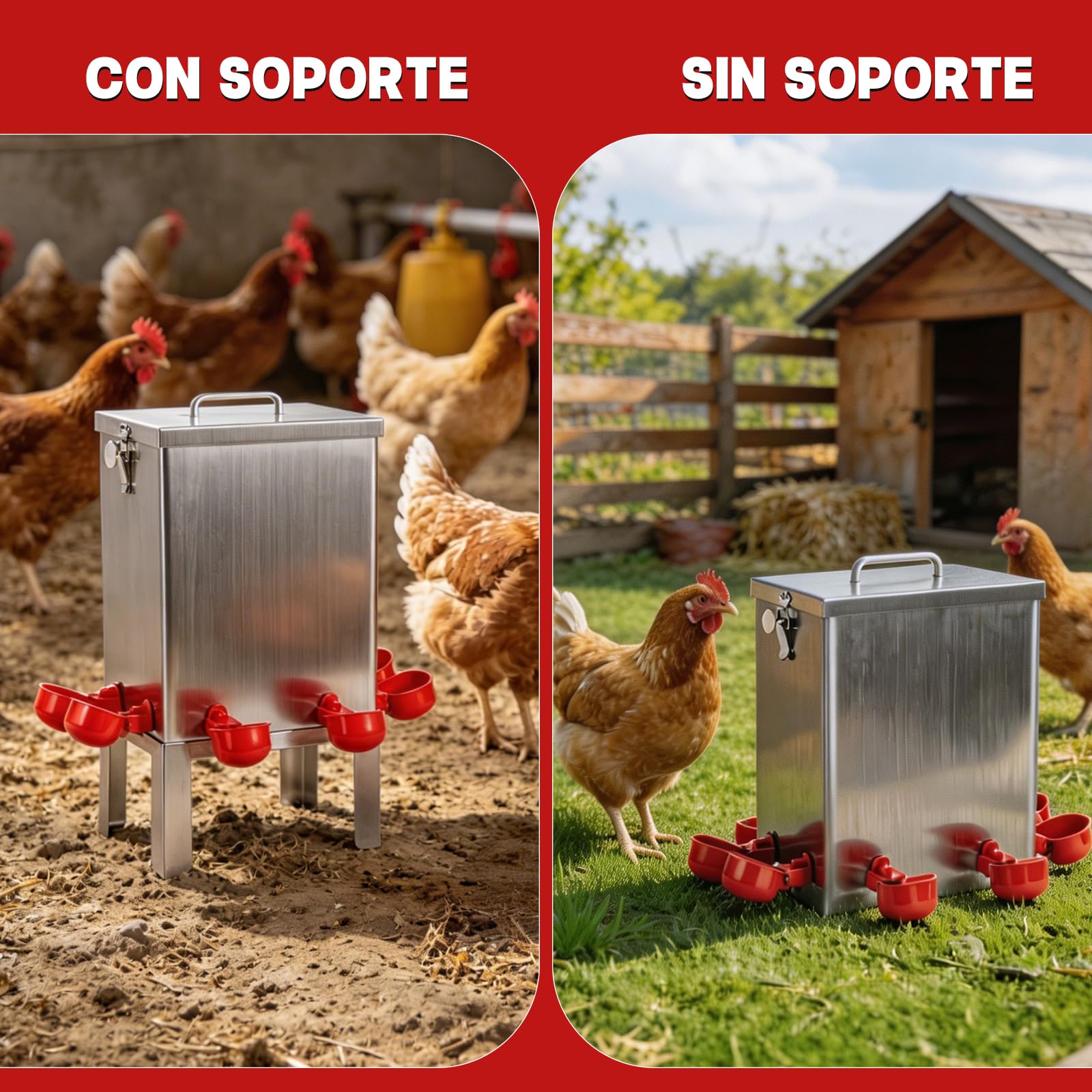 Bebedero Automático para Aves de Corral 10L, Acero Inoxidable con Válvula de Flotador, Soporte de Suelo y Manguera, Bebedero para Gallinas, Codornices, Patos, Gansos y Pavos