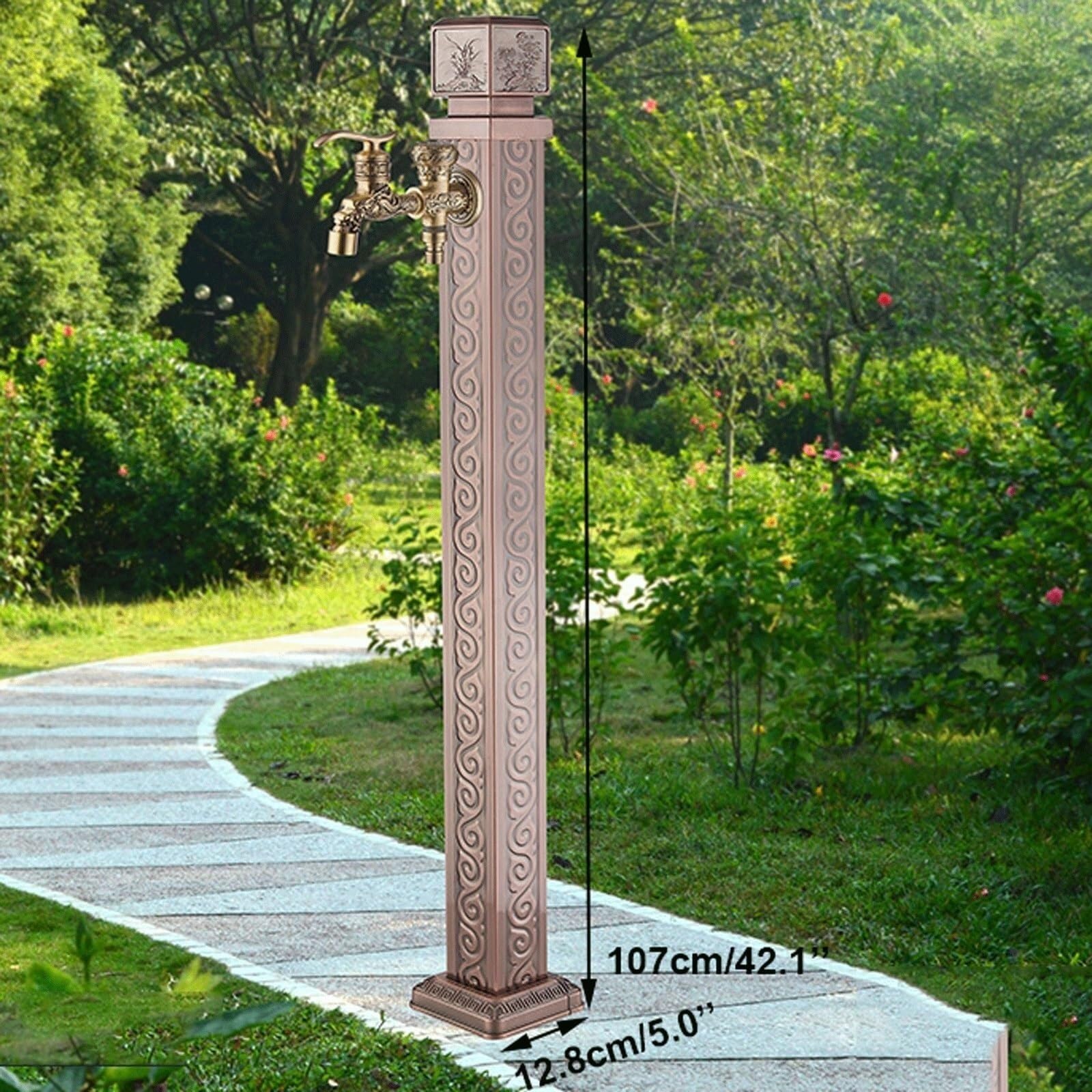 Columna de agua vertical para jardín, anticongelante, cuadrada, decorativa, soporte para manguera de fuente con grifo de doble salida para hidrante al aire libre