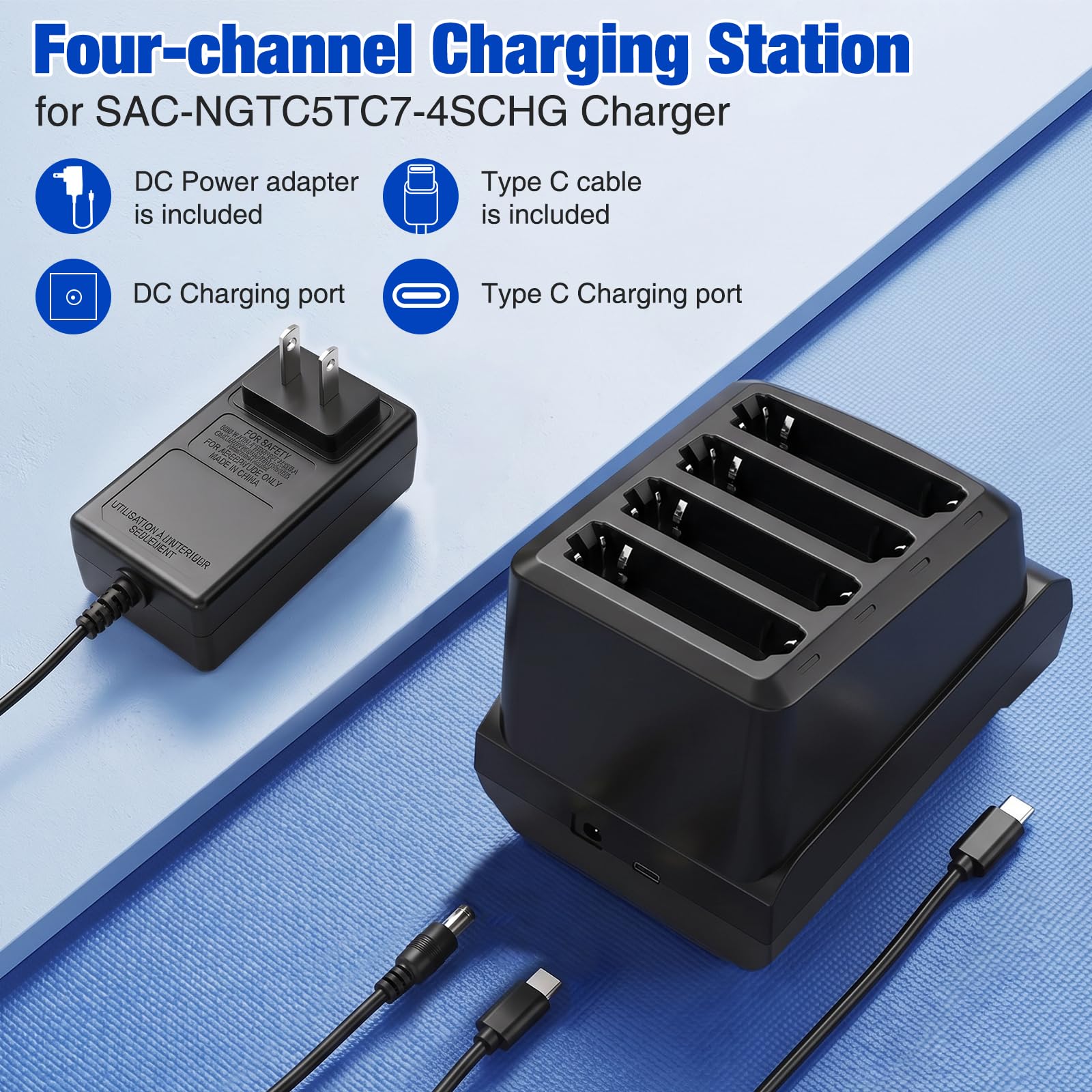 Kit di ricarica USB-C a 4 slot per caricabatterie Zebra TC53 TC58 TC73 TC78 | TC53 Base di ricarica USB-C per stazione di ricarica TC53 SAC-NGTC5TC7-4SCHG con cavo di tipo C e adattatore di alimentazione