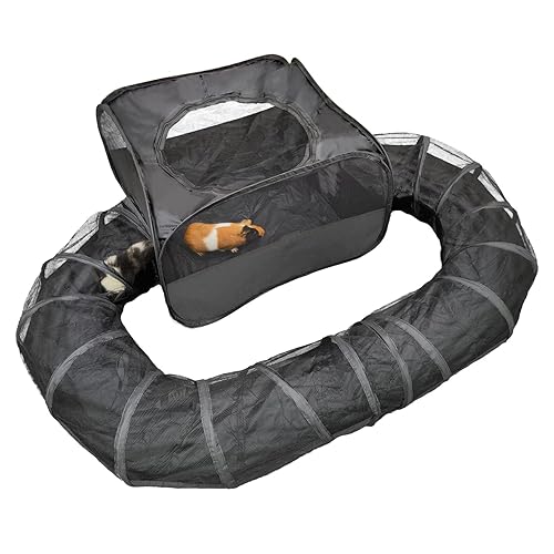 Guinea Pigs Playpen with Surround Tunnel,Pop Open Tent with Tube for Dwarf Rabbits,Chinchilla,Ferret and Other Small Animals to Run and Exercise Indoor or Outdoor (Playpen with Tunnel) - Playpen with Tunnel
