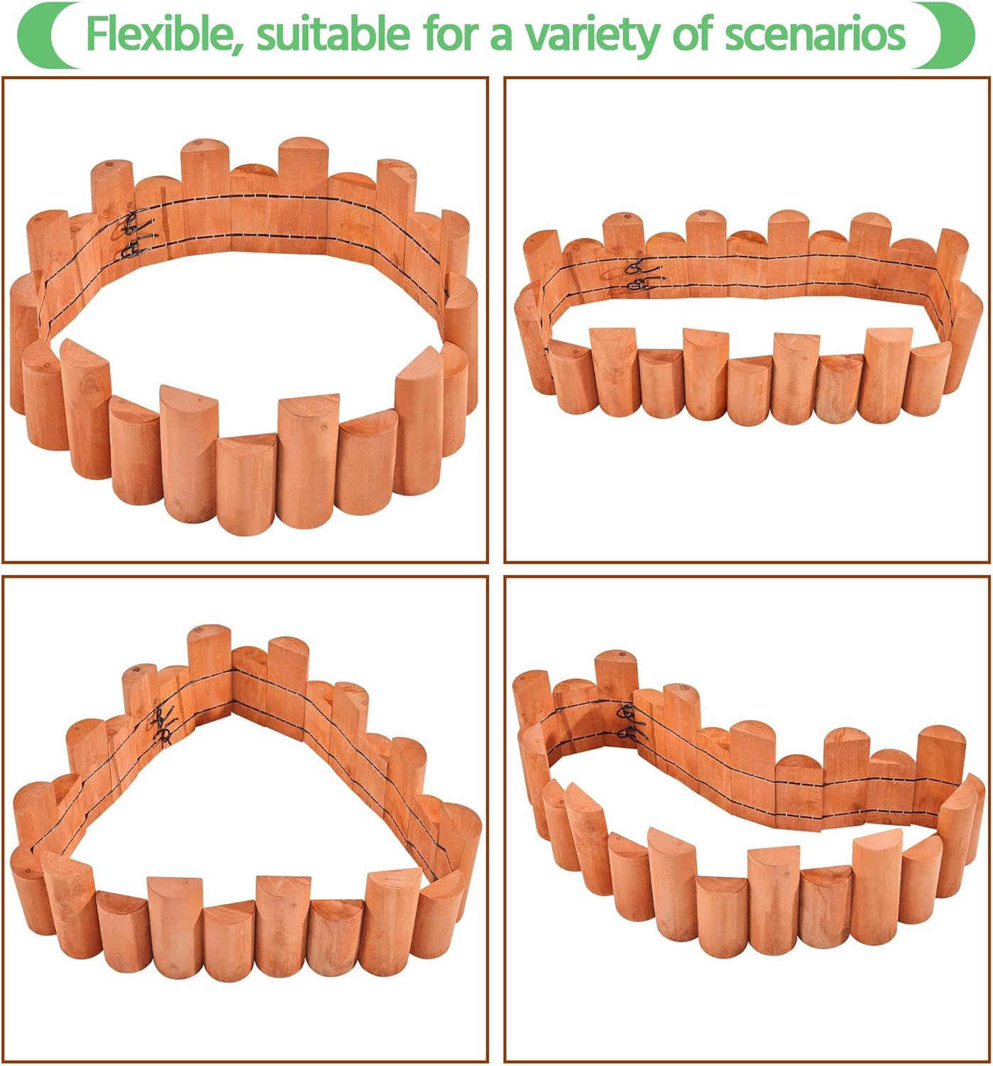 Yaheetech 2pcs Garden Wooden Short Fence,Outdoor Landscape Edging Flexible Decorative Border, No-Dig Wood Fences for Spring Yard Patio Pathway Lawns Courtyard Maintenance - 66in